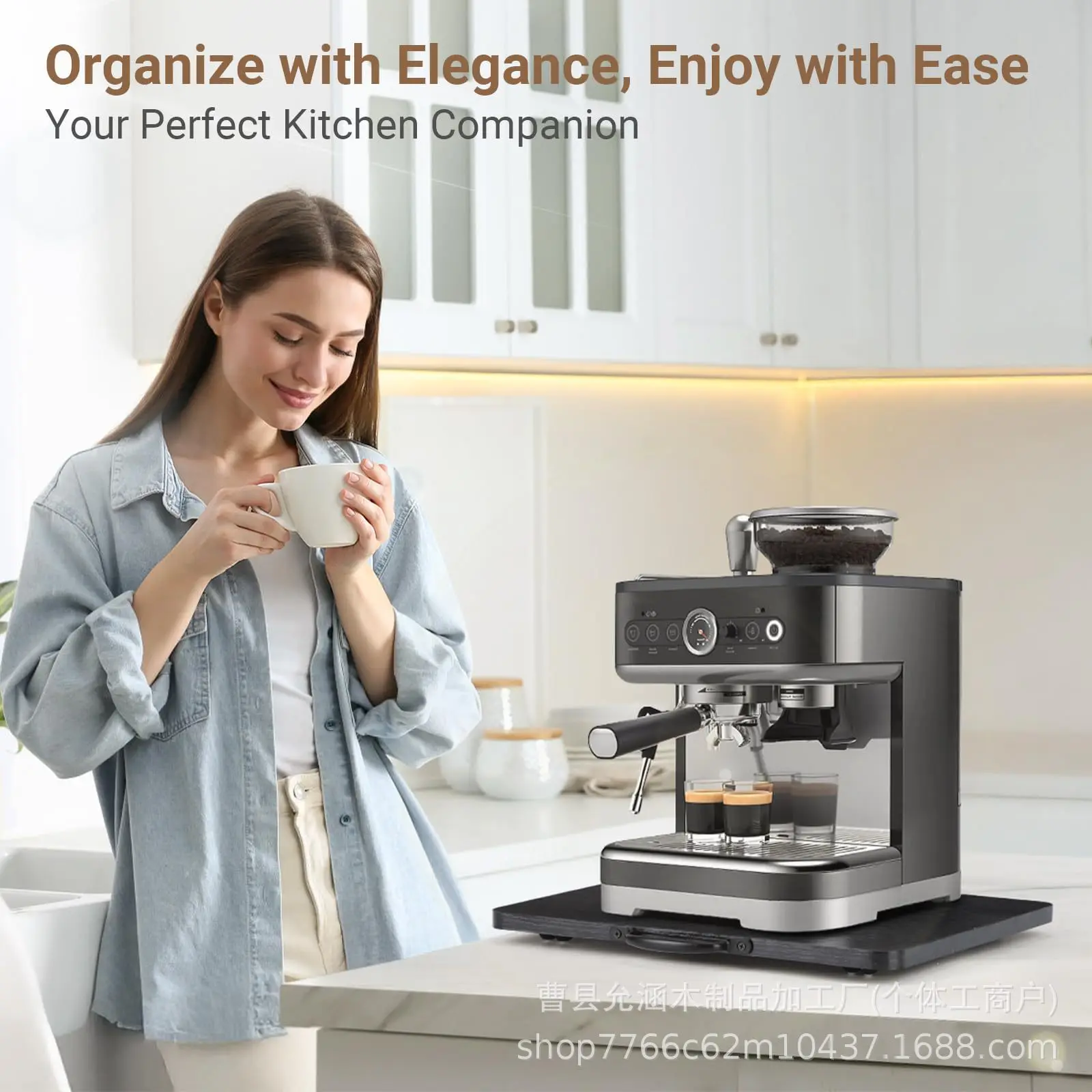 

Деревянная основа для кофемашины с ручкой. Полка для хранения. Раздвижная основа для мебели. Органайзер. Стеллаж для хранения на кухонном столе.