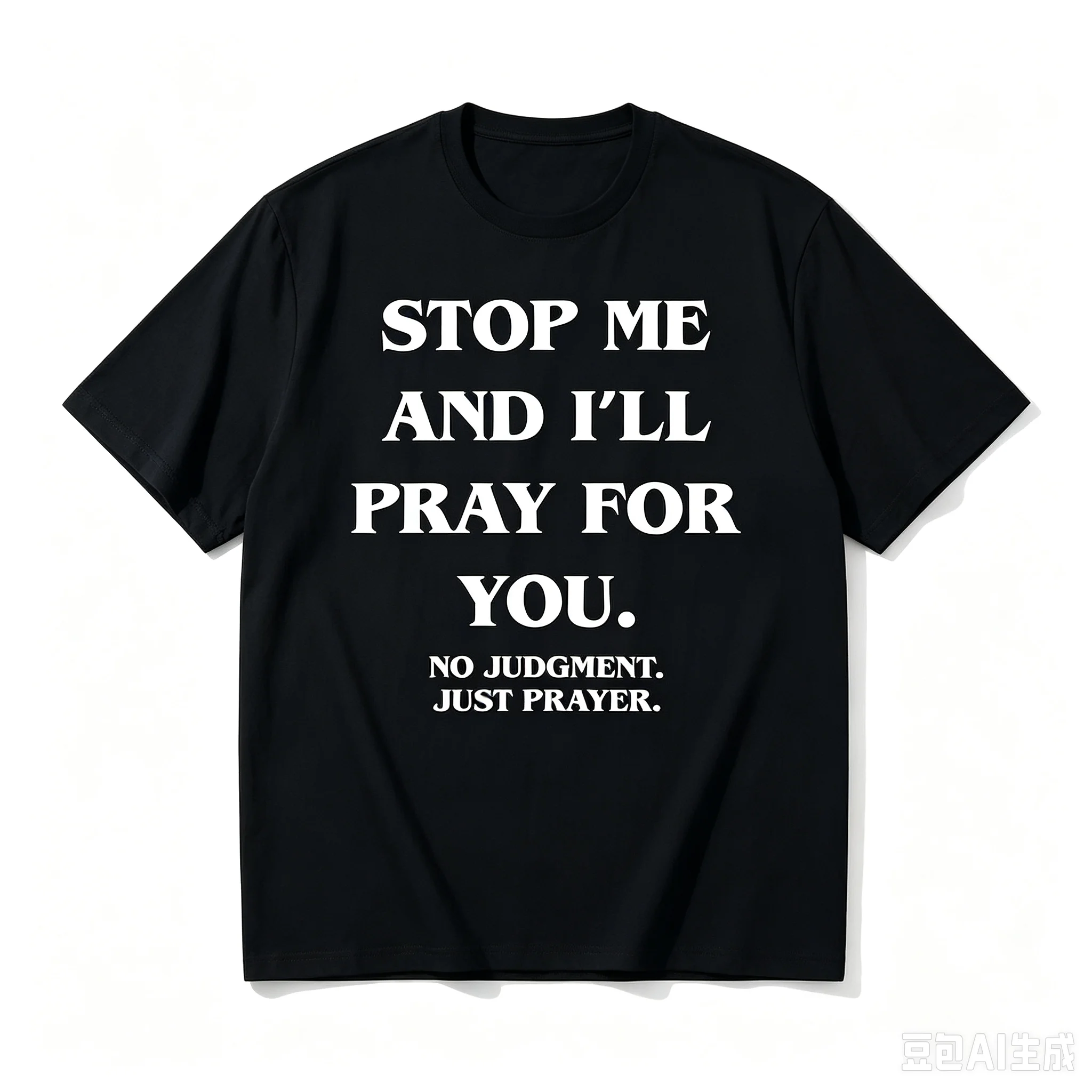 Men Stop Me And I'll Pray For You Graphic T‑Shirt Retro Distressed O‑Neck Short Sleeve Loose Tee