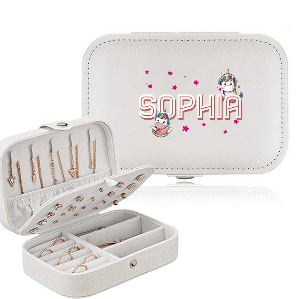 Cajas de joyería de gran tamaño para viaje con nombre personalizado, organizador de joyas, bolsa de cosméticos de doble capa a prueba de polvo para mujer