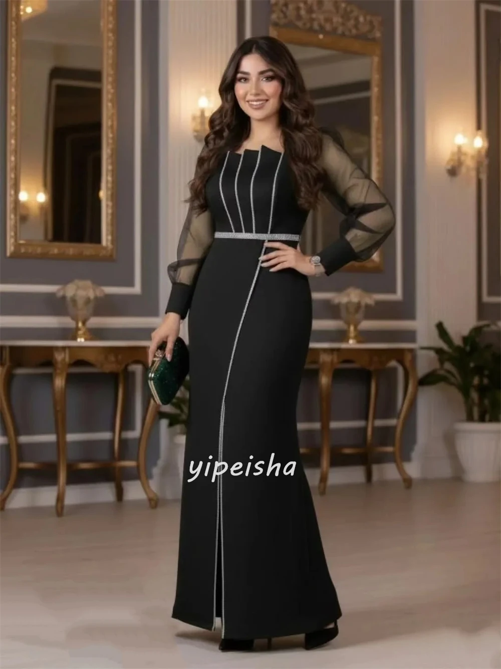 Robes longues personnalisées de Style moderne, Jersey formel froncé plissé, col carré droit, robes d'occasion sur mesure assorties élégantes