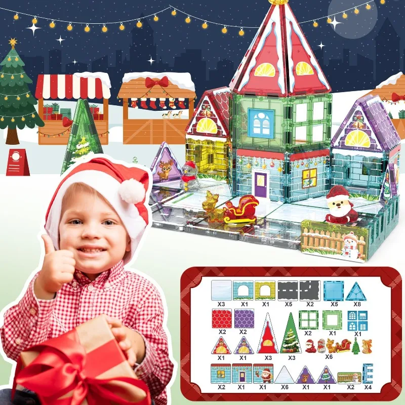 Foglio magnetico per finestra colorata creativa Scena di Natale fai-da-te Blocco magnetico Splicing Puzzle Toy Regalo di Natale per bambini
