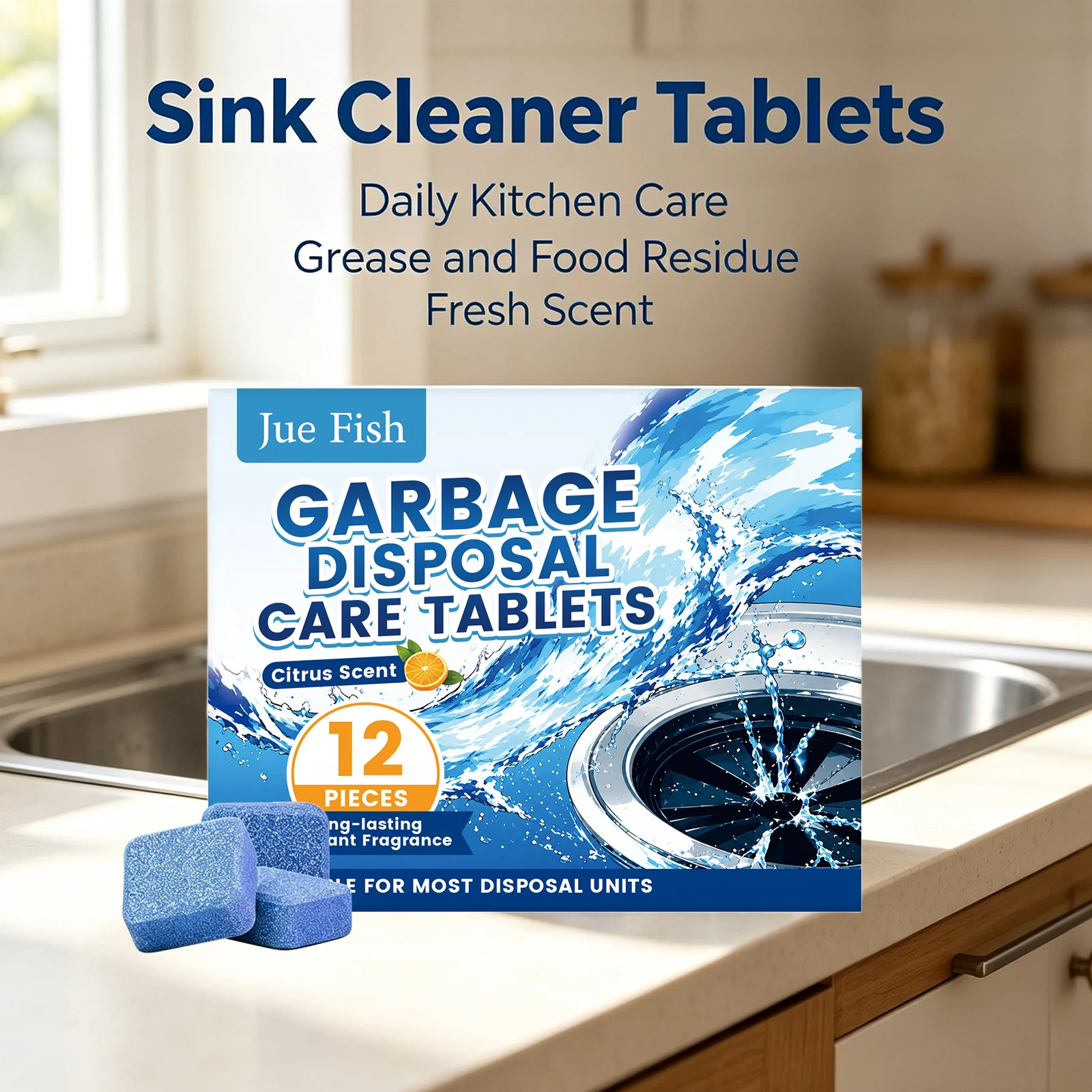 Garbage Disposal Care Tablets Removing Grease Eliminating Odors Prevent Blockage Long-Acting Citrus Scent Sink Disposer Cleaner