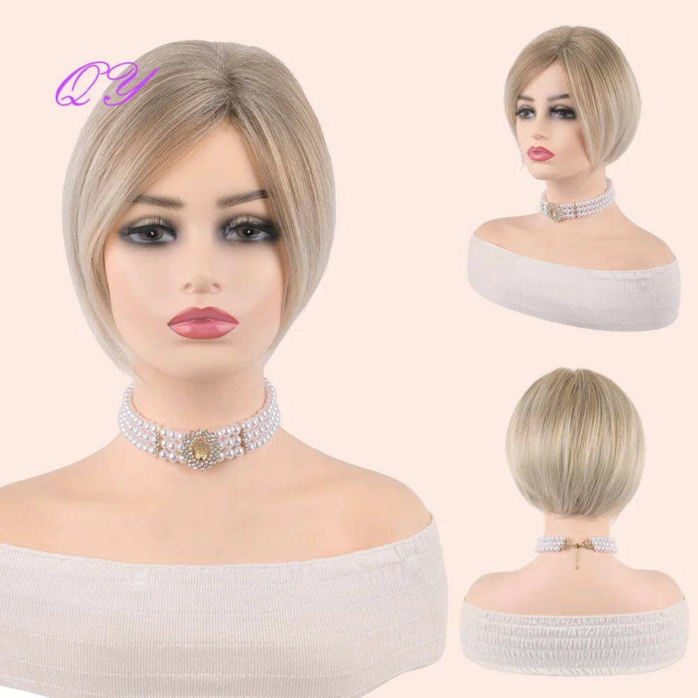 

Синтетический короткий парик натурального светло-золотистого цвета с мелированием в оттенке пепельного блонда для женщин, термостойкий, для повседневного использования/на вечеринку