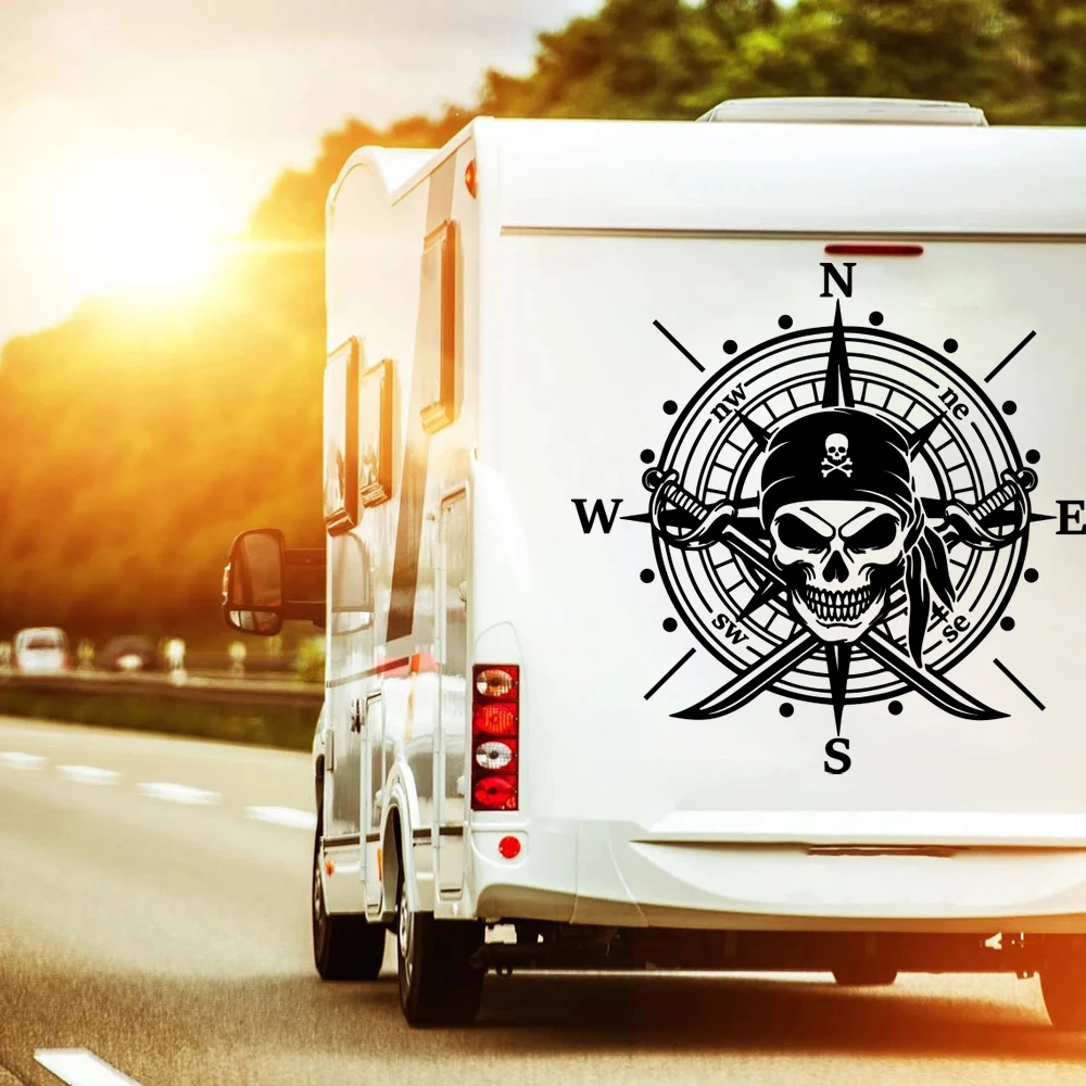 Pirate compass, sailing skeleton, truck, car sticker, engine hood, door body, side camping, travel car, vinyl