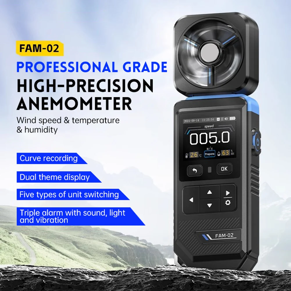 

Professional FAM02 3in1 Handheld Anemometer Measures Wind Speed Temperature and Humidity with Multiple Unit Display