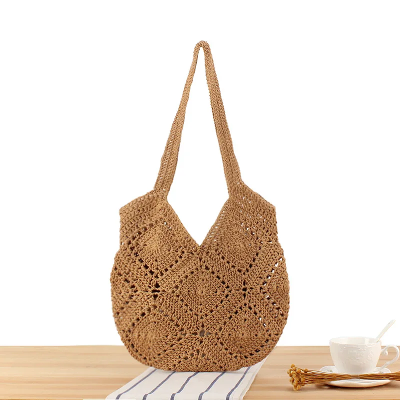 

2024 Summer Lazy Knitting Bag Large Capacity Weaving Shoulder Bag Beach Vacation Handbags For Ladies Travel Casual Bags