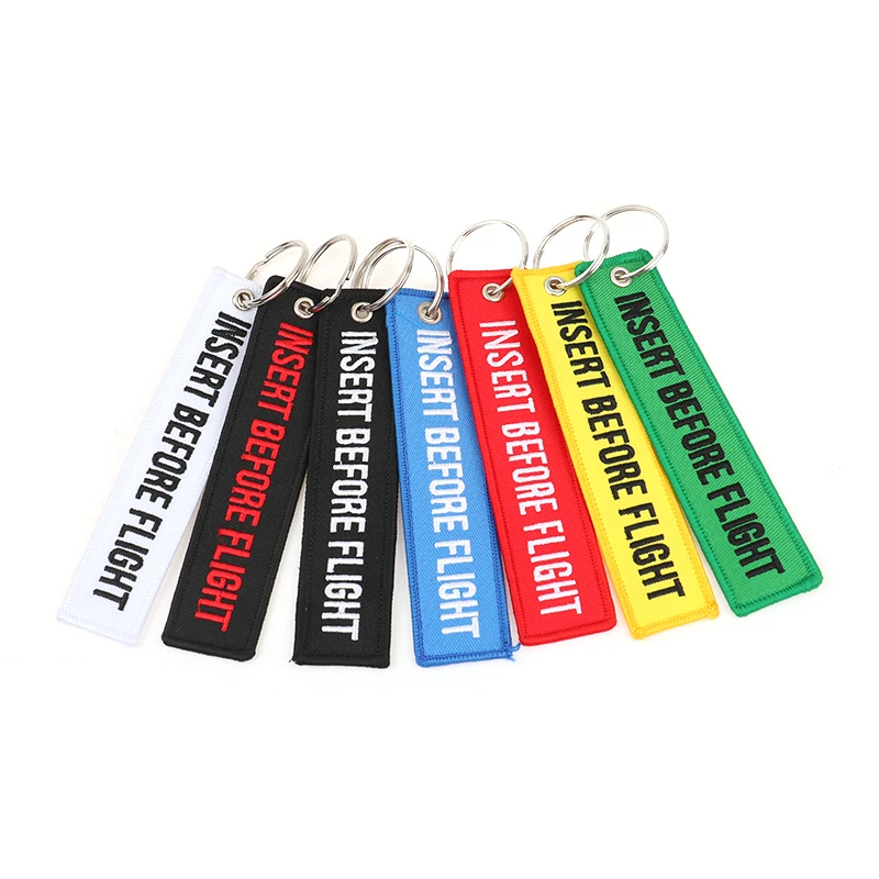 1PCS Car Key Ring Key Fobs Chaveiro INSERT BEFORE FLIGHT Keychain Jewelry Popular llaver Car Motorcycle Key Tag OEM Embroidery