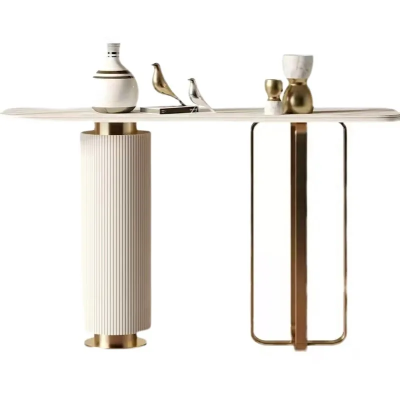 LTT Italian light luxury rock slab entrance table against the wall stainless steel entrance table