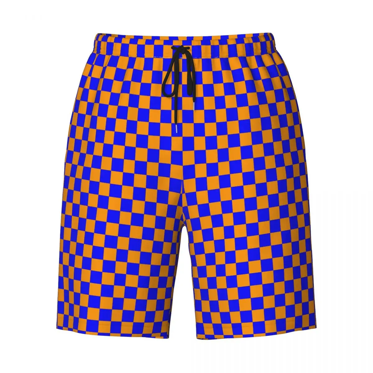 Summer Gym Shorts Male Checkered Orange And Black Checkerboard Beach Short Pants Stylish Breathable Beach Trunks Plus Size