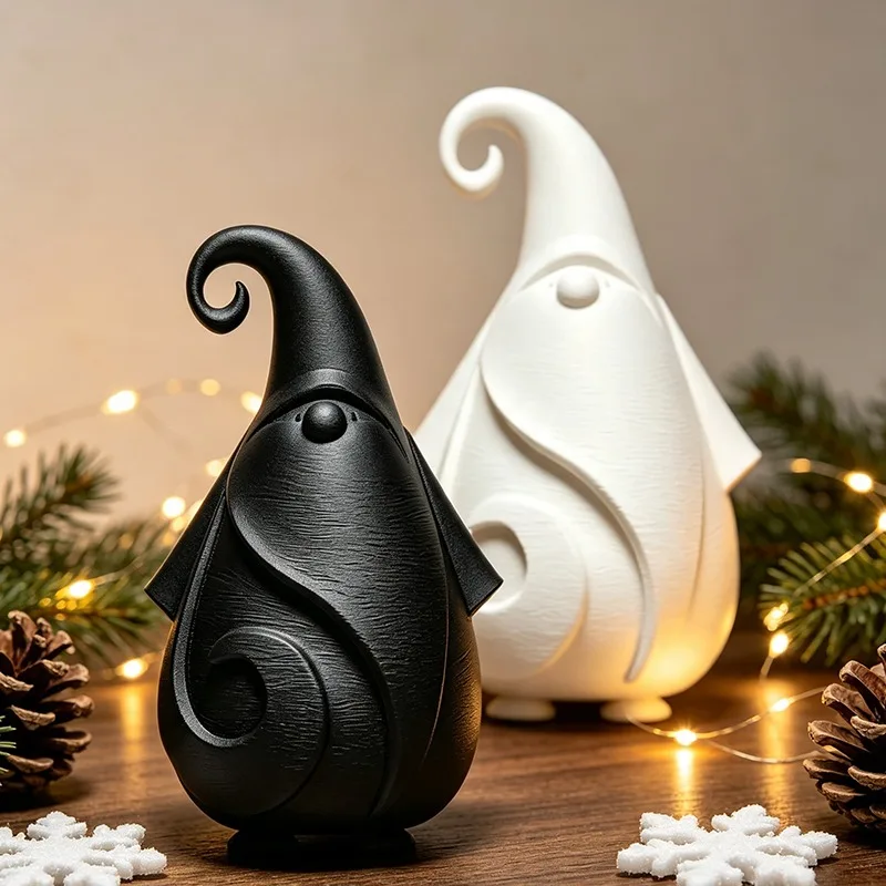 Novelty 3D Print White Swirl Hat Faceless Gnome Statue Nordic Style Tabletop Ornament Christmas Entryway Holiday Decor