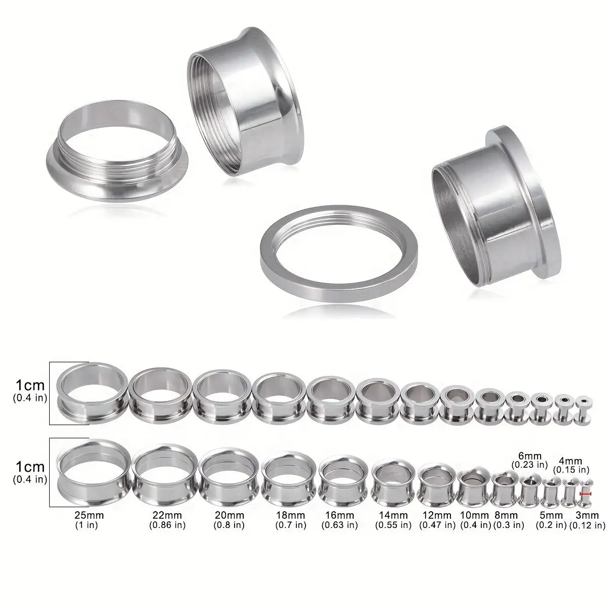 2pcs Punk Style Stainless Steel Screw Fit Ear Gauges & Tunnel Expanders Double Flare Body Piercing Plugs 2-22mm for Men Women