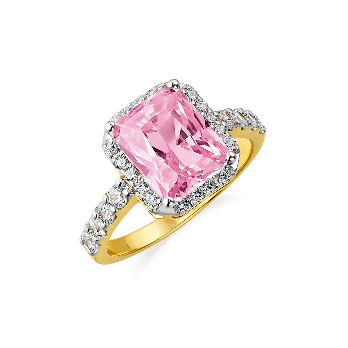 Pink Radiant Cut Luxury Diamond Ring 18K Yellow Gold Radiant Cut Pink Lab Grown Diamond Halo Ring Wedding Promise Rings