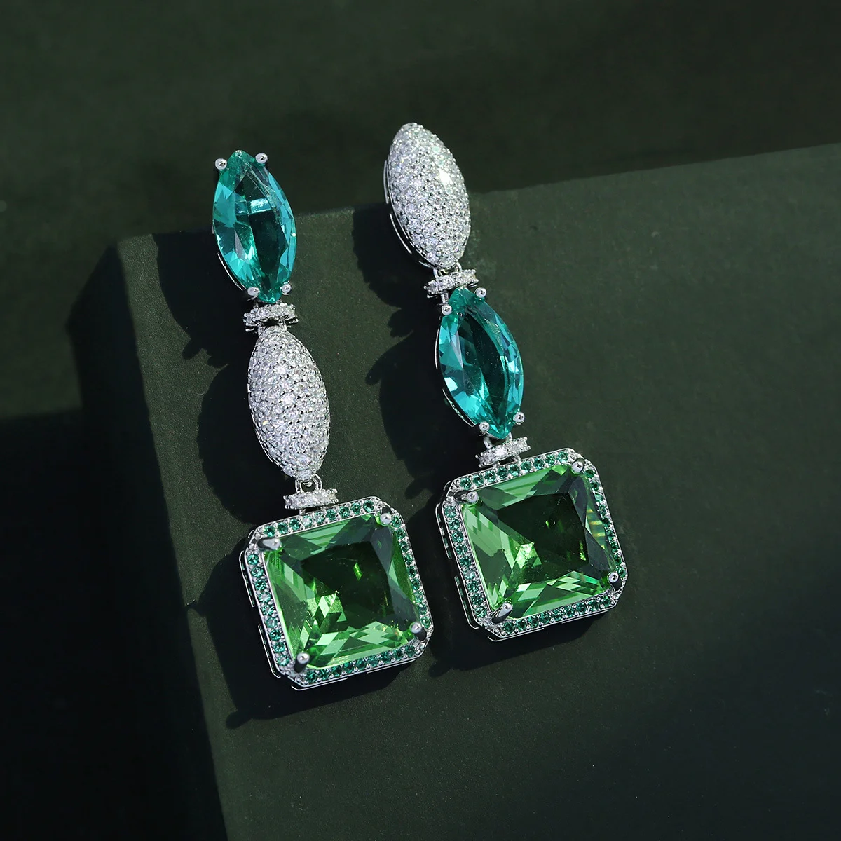 

925 Silver Needle Luxury Paraiba Green Gemstone Drop Earrings, Elegant Bridal Wedding Jewelry Gift for Women