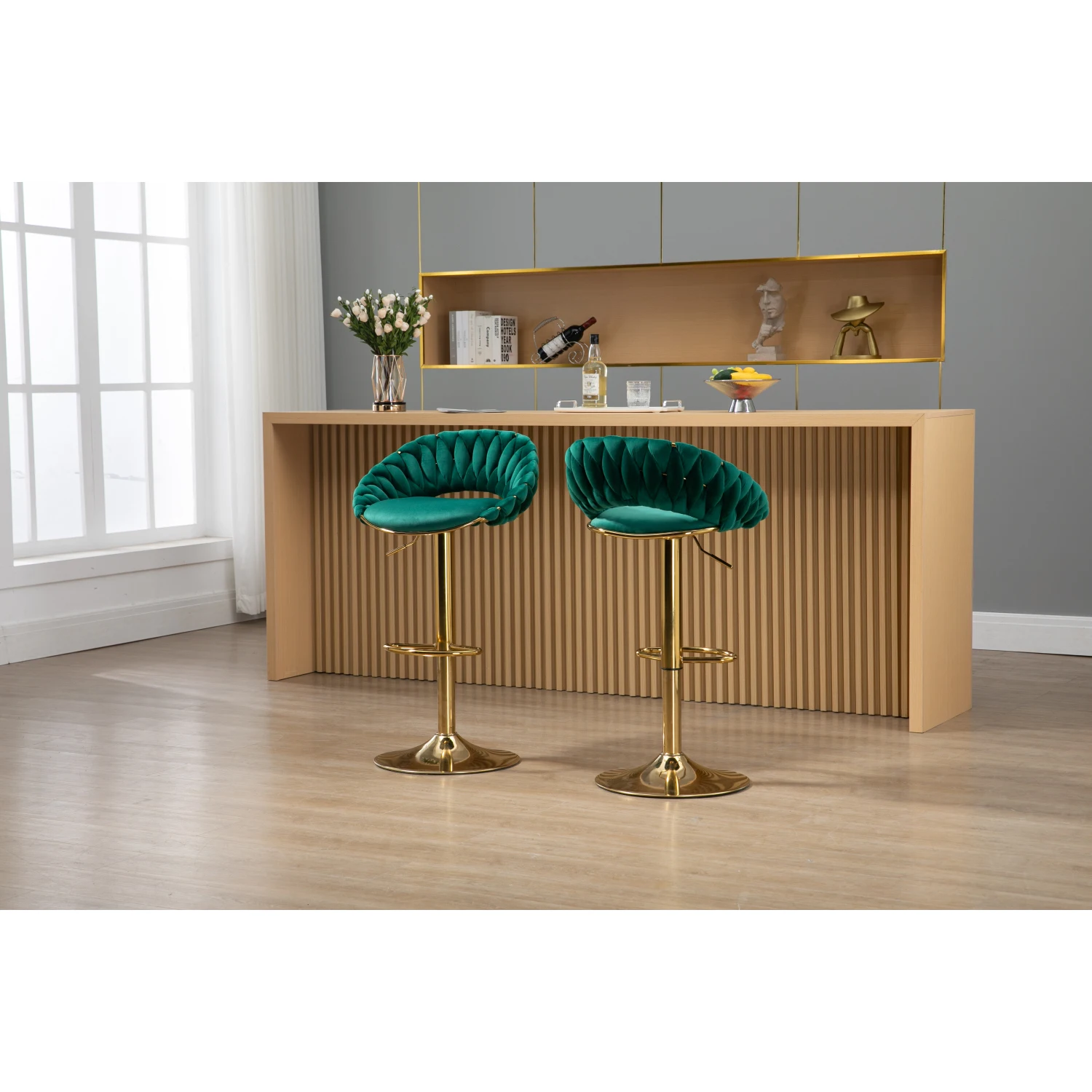 

COOLMORE Swivel Bar Stools Set of 2 Adjustable Counter Height Chairs with Footrest for Kitchen, Dining Room 2PC/SET