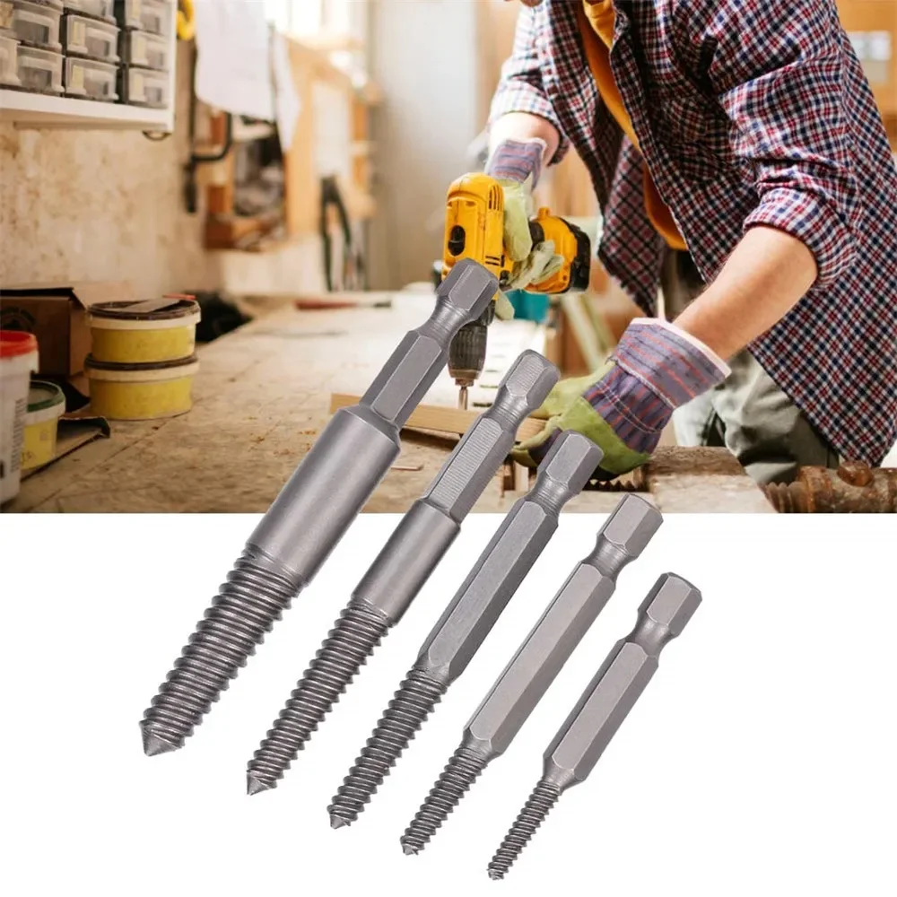 5pcs Screw Extractor Center Drill Bits Guide Set Broken Damaged Bolt Remover Hex Shank And Spanner For Broken Hand Tool