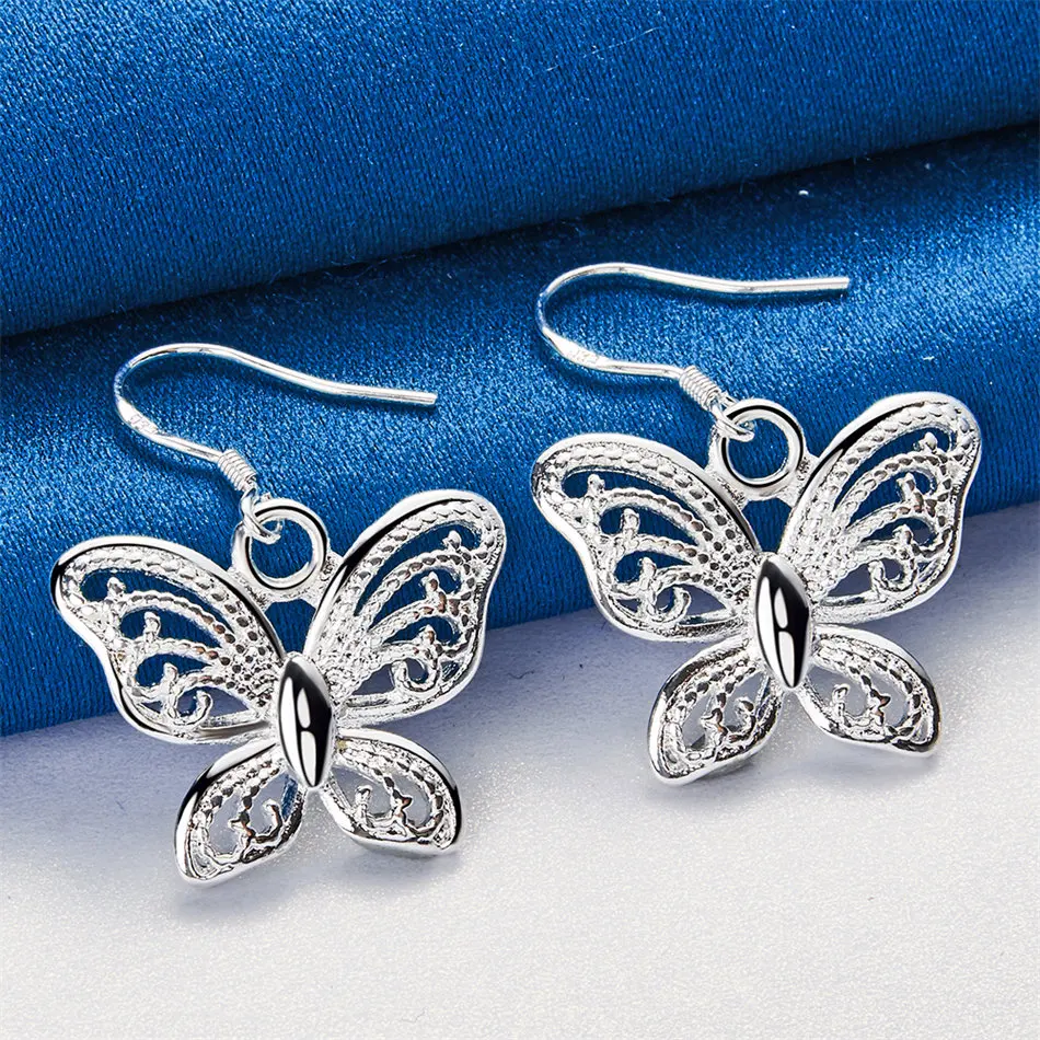 

1 pair of 925 sterling silver exquisite butterfly hollow pendant earrings for women's fashion gift wedding accessories