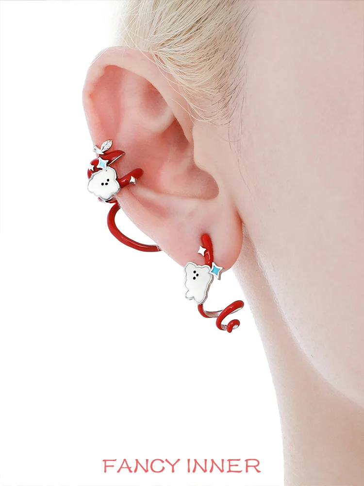 2025 New Ear Clip Apple Cat and Dog Star Irregular Cute Sweet Ear Stud Accessaries for Women and Men Jewelry