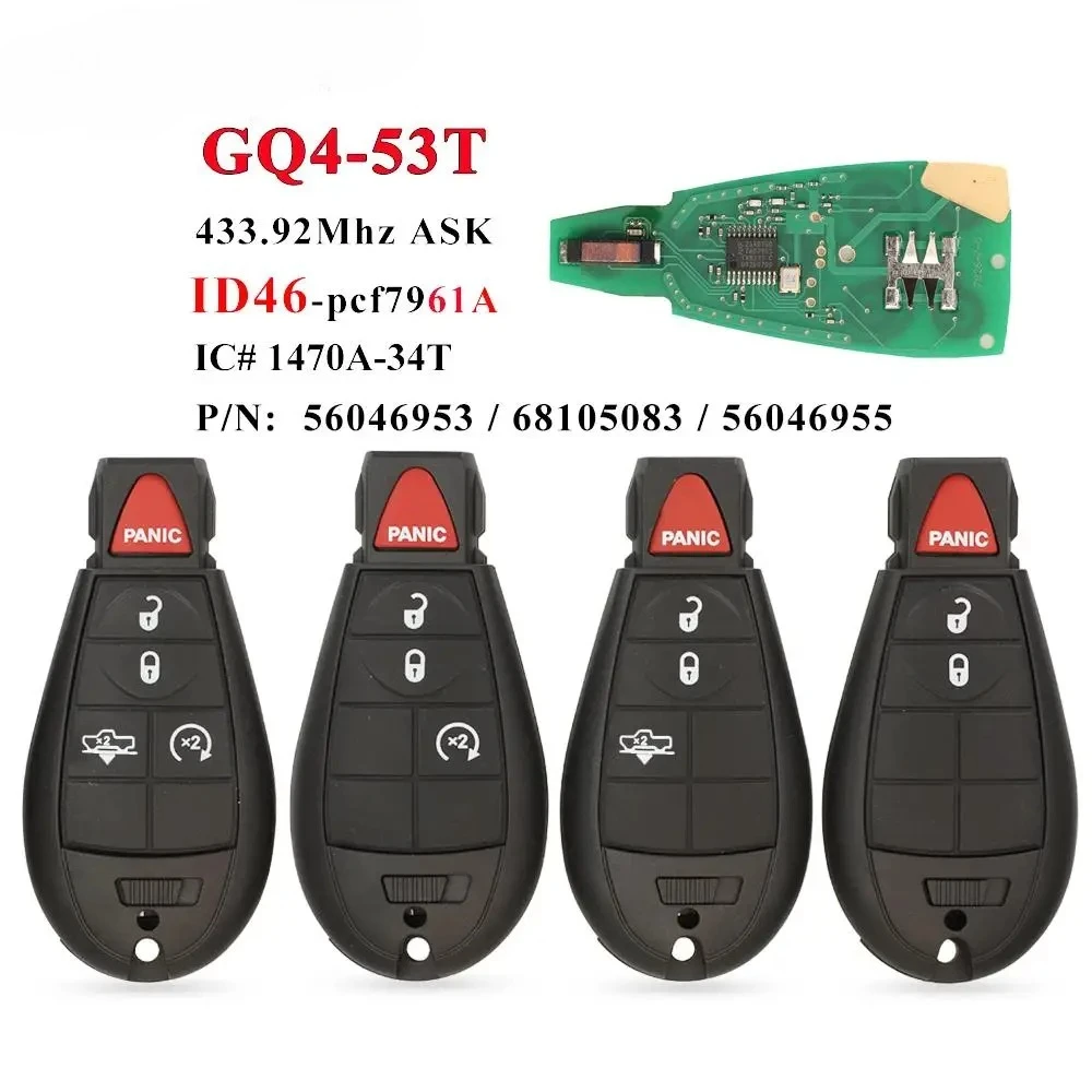 

Jingyuqin GQ4-53T Fobik удаленный автомобильный ключ 433 МГц ID46-PCF7961A чип для Dodge RAM 1500 2500 3500 4500 2013-2018 56046953 68159655