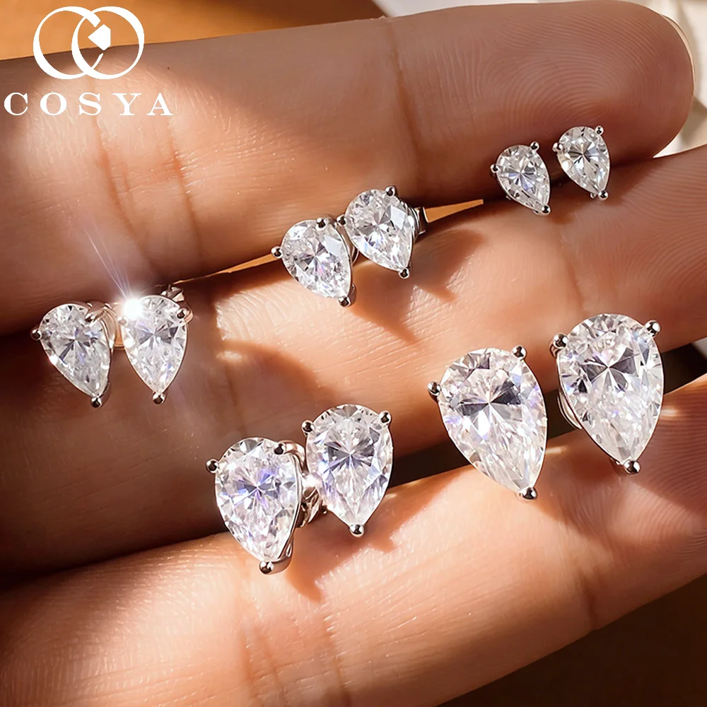 

COSYA 0.5-4CT Pear Cut Moissanite Earrings for Women S925 Silver D Color Waterdrop Diamomd Certified Wedding Dainty Fine Jewelry