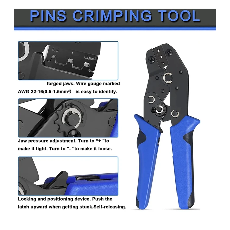 Crimping Pliers Ratchet Hand Tools Black & Blue Steel For Insulated & Non-Insulated Tube VE RV SV JST