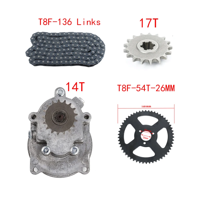 33cc 43cc 49cc T8F 11T 14T 17T 20T Clutch Drum Gear Box Sprocket With Chain for Go Kart Mini Moto Dirt Bike Scooter ATV buggy