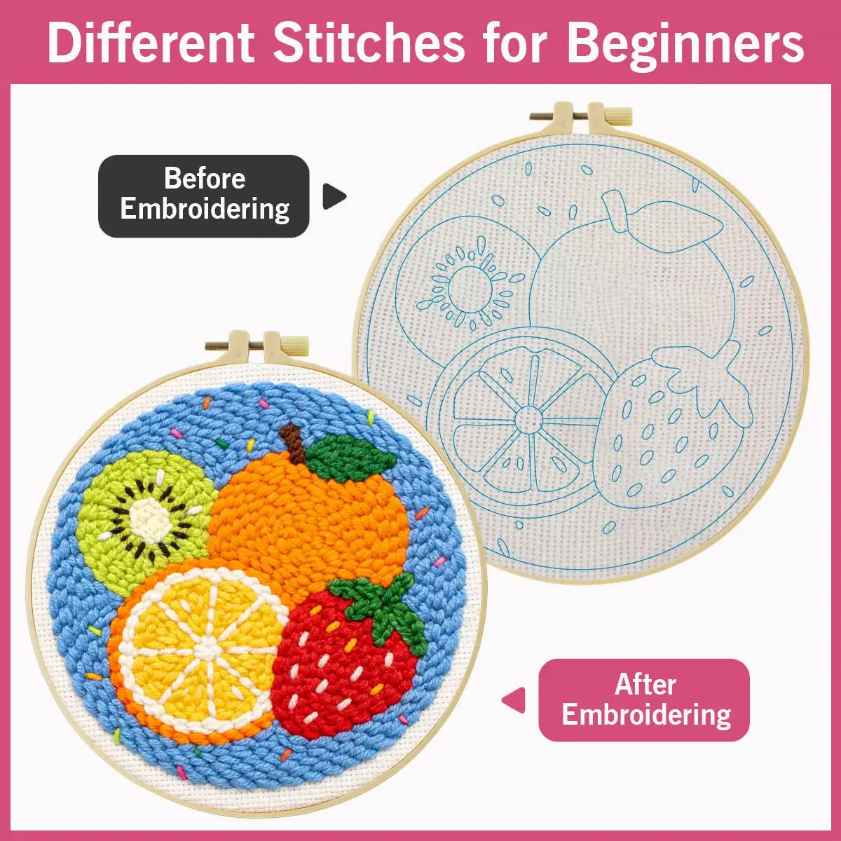 20X20CM/7,87 Zoll Früchte Punch-Nadel-Stickerei-Set, Stickerei-Kit, Gestrickte Stickerei, DIY Handgemachtes Geschenk, Nadelkunst – Detail 5