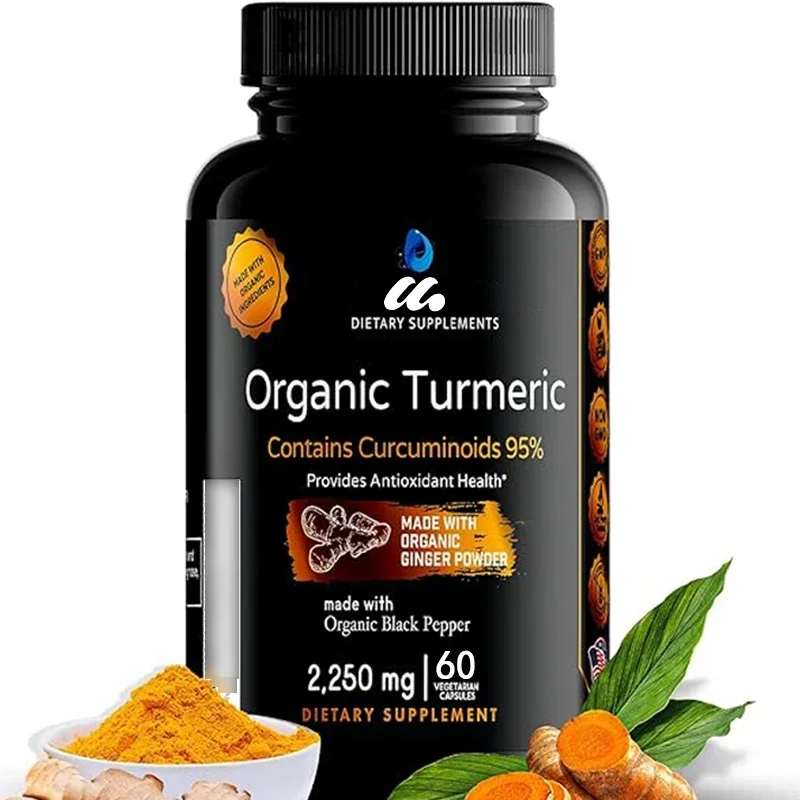 

Organic turmeric curcumin contains black pepper and ginger, 95% standardized curcumin, non GMO, gluten free