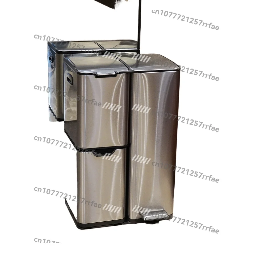 

60L three-compartment rectangular stainless steel trash can with double inner bucket sorting and closing slowly