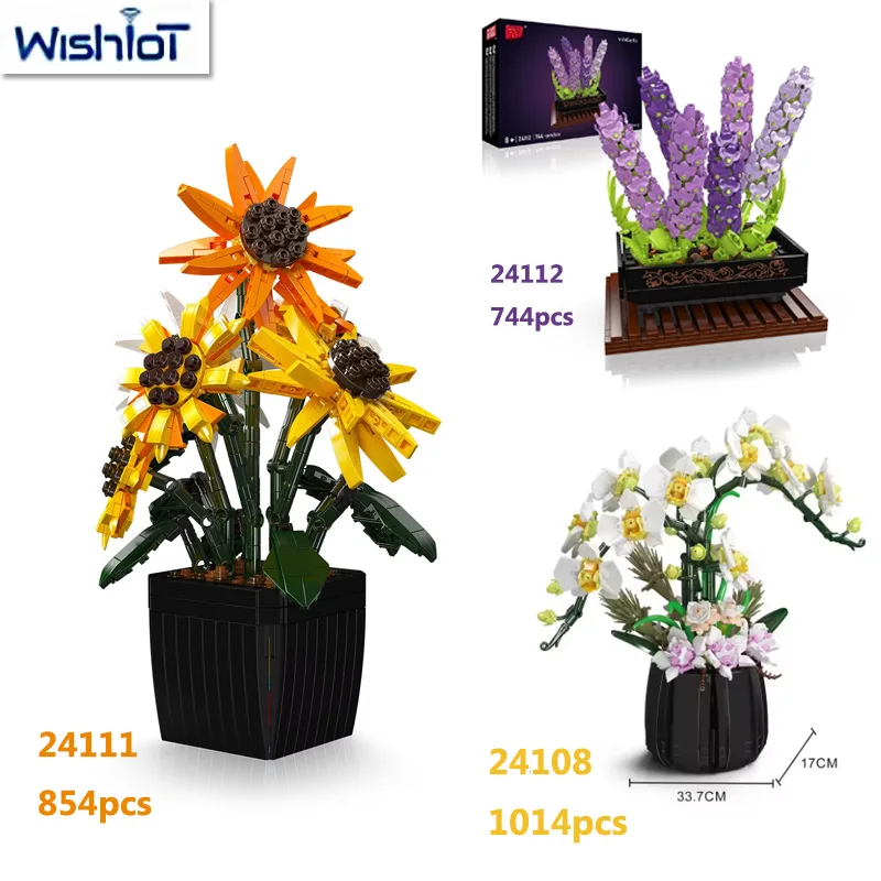 

MOC Artificial Orchid/Sunflower Model Building Blocks DIY Potted Plant Decoration Flower Assembly Toys Small Bricks Girl Gifts