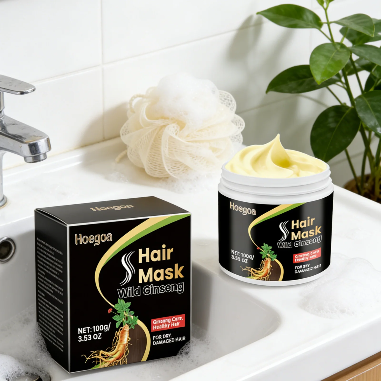 Hoegoa Hair Repair Mask Nourishing Scalp Softening Thickening Wild Ginseng Root Plant Essence Deep Conditioning Hair Mask 100g
