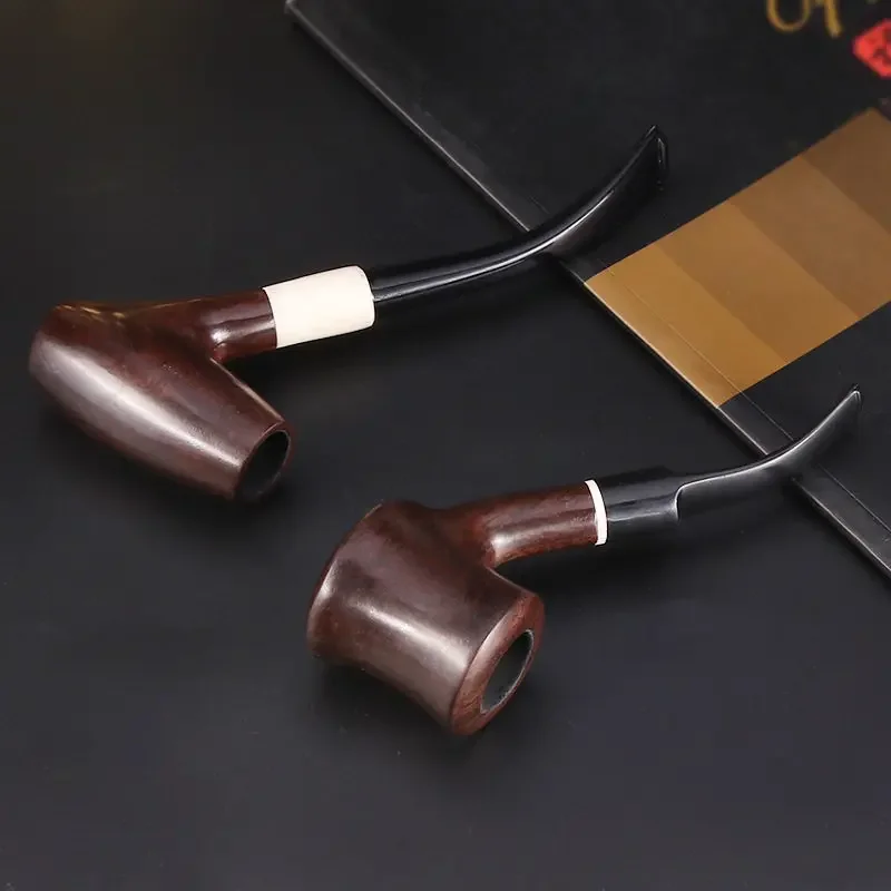 Classic Long Ebony Wood Solid Churchwarden Wooden Bent Smoking Pipe Tobacco Pipe Smoke Tube Fit For 9mm Filters Gift For Father
