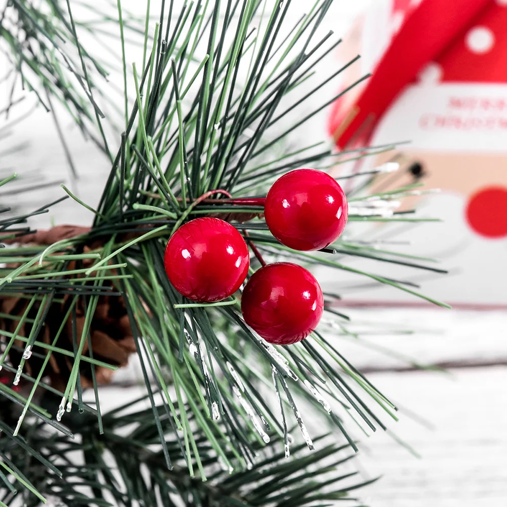 

100pcs 12Mm Christmas Decorative Berries Red Fake Holly Picks Artificial Berry Stems For Diy Wedding Home Holiday Decor Party