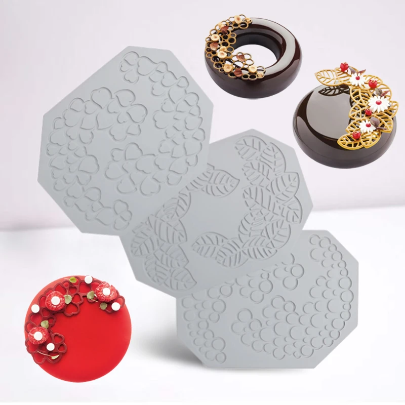 Lace Mat Cake Molds Leaf Heart-Shaped or Circular Bubble Design Sugar Craft Silicone Pad Chocolate Chip Dessert Decorating Tools