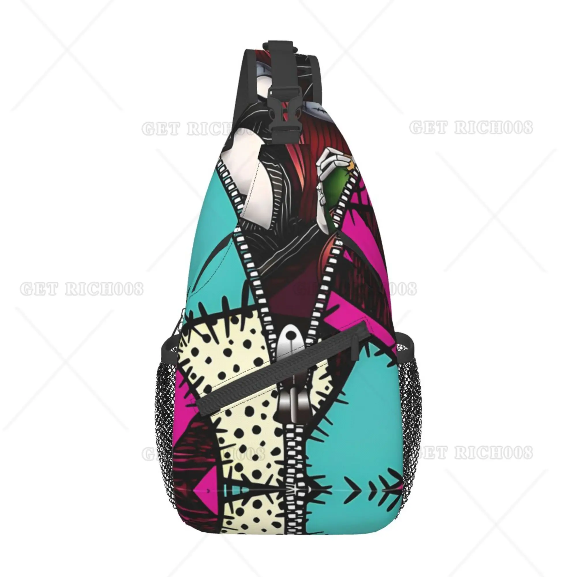 Cartoon Abstrato Impressão Colorida Cross Sling Bag, Mochila Peito para Homens e Mulheres, Poliéster, Casual, Tamanho Único, Ao Ar Livre, Caminhada, Viagem