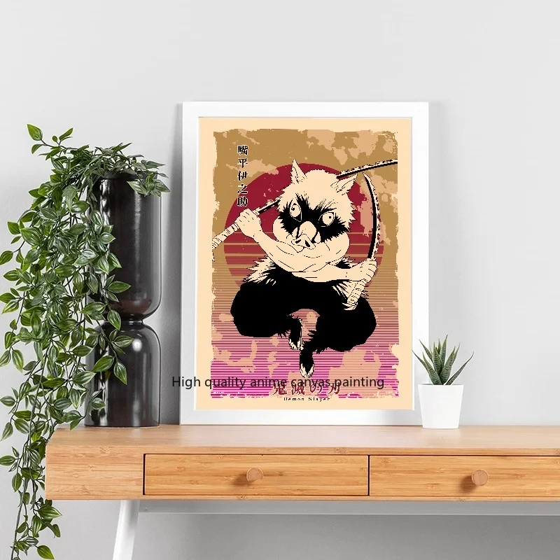 Affiche Anime Demon Slayer pour Art Mural, Papier Peint Kimetsu No Yaiba, Image Rétro, Impression sur Toile, Peinture Esthétique, Décor de Chambre à Domicile