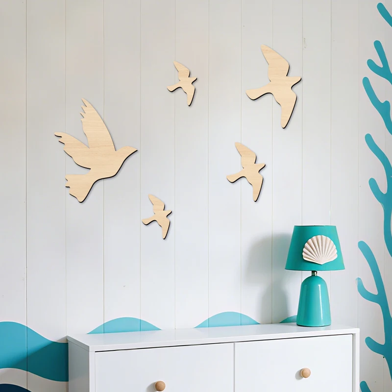 5Pcs Fly Birds Wooden Sign Seagull Wall Decor For Home Farmhouse Bedroom Coffee Shop Spa Yoga Studio Rest Room Wall Decoration