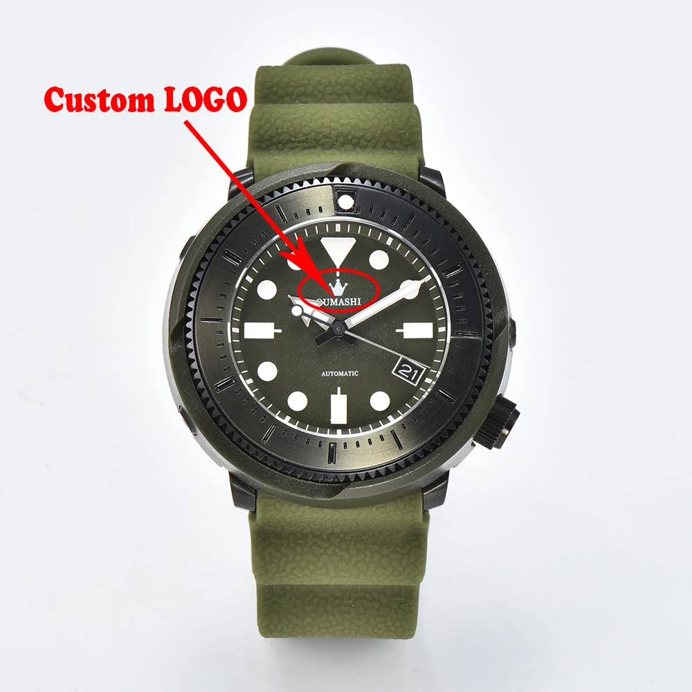 Custom LOGO 45mm Tuna Can Man Watch Sapphire Glass For NH3 Series 34 35 36 Automatic Movement Stainless Steel Waterproof Watch