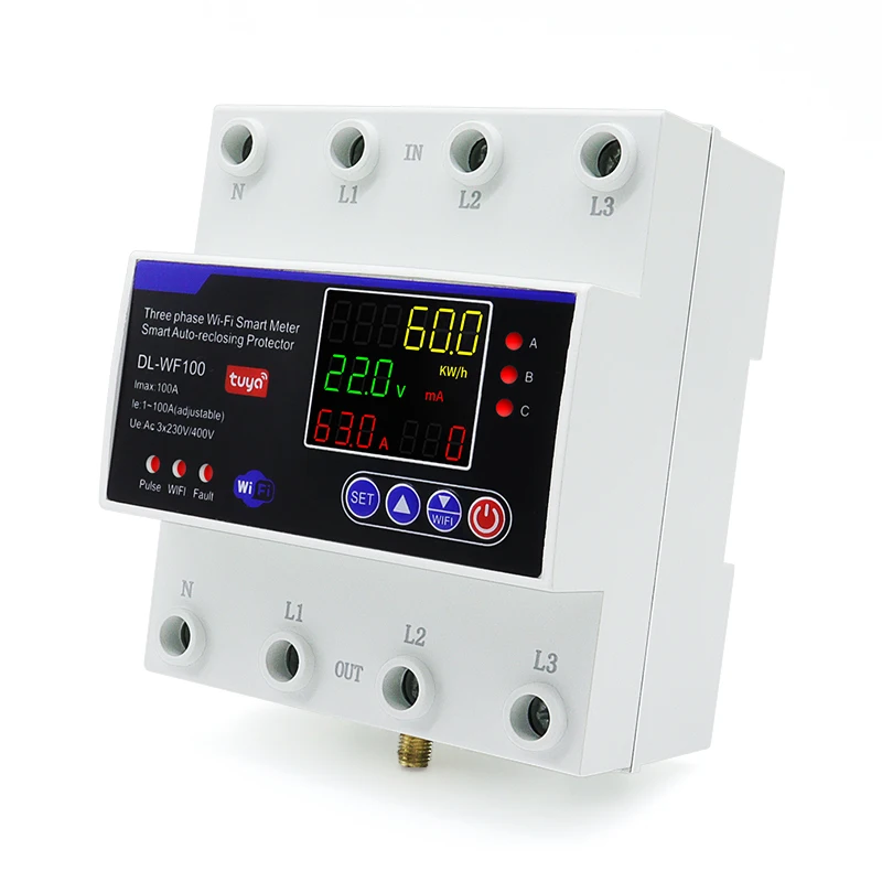 Tuya WiFi 4P 100A Three-Phase Smart Meter Timer Breaker Prepaid Meter Timer Switch Remote Control Voltage Protection