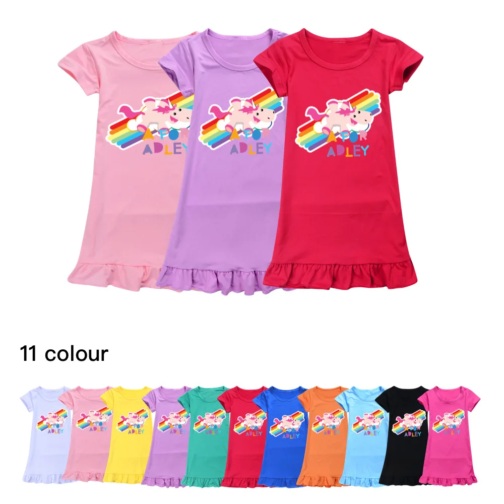 A for Adley Nightdress Little Teen Girl Pajamas Dresses Summer Children Cartoon Cotton Nightgown Home Clothes Kids Sleepwear