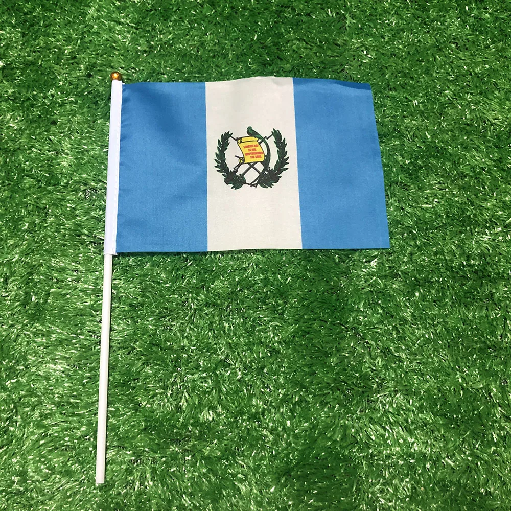 Guatemala hand flag 14x21cm Polyester Fade-Resistance Guatemala Hand Waving Flag with Plastic Flagpole for Events