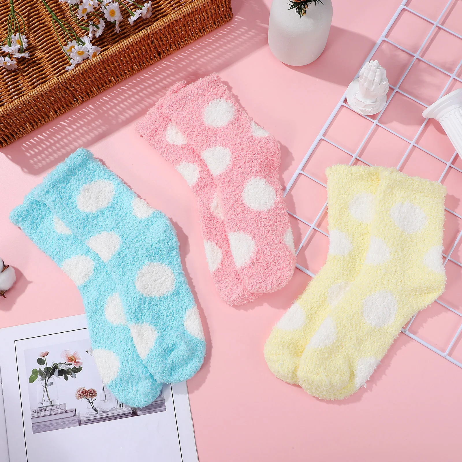 

3 Pairs Coral Fleece Socks Warm Soft Middle Tube Funny Floor Comfy Fuzzy Wool Girls Woman Winter Thermal Lightweight