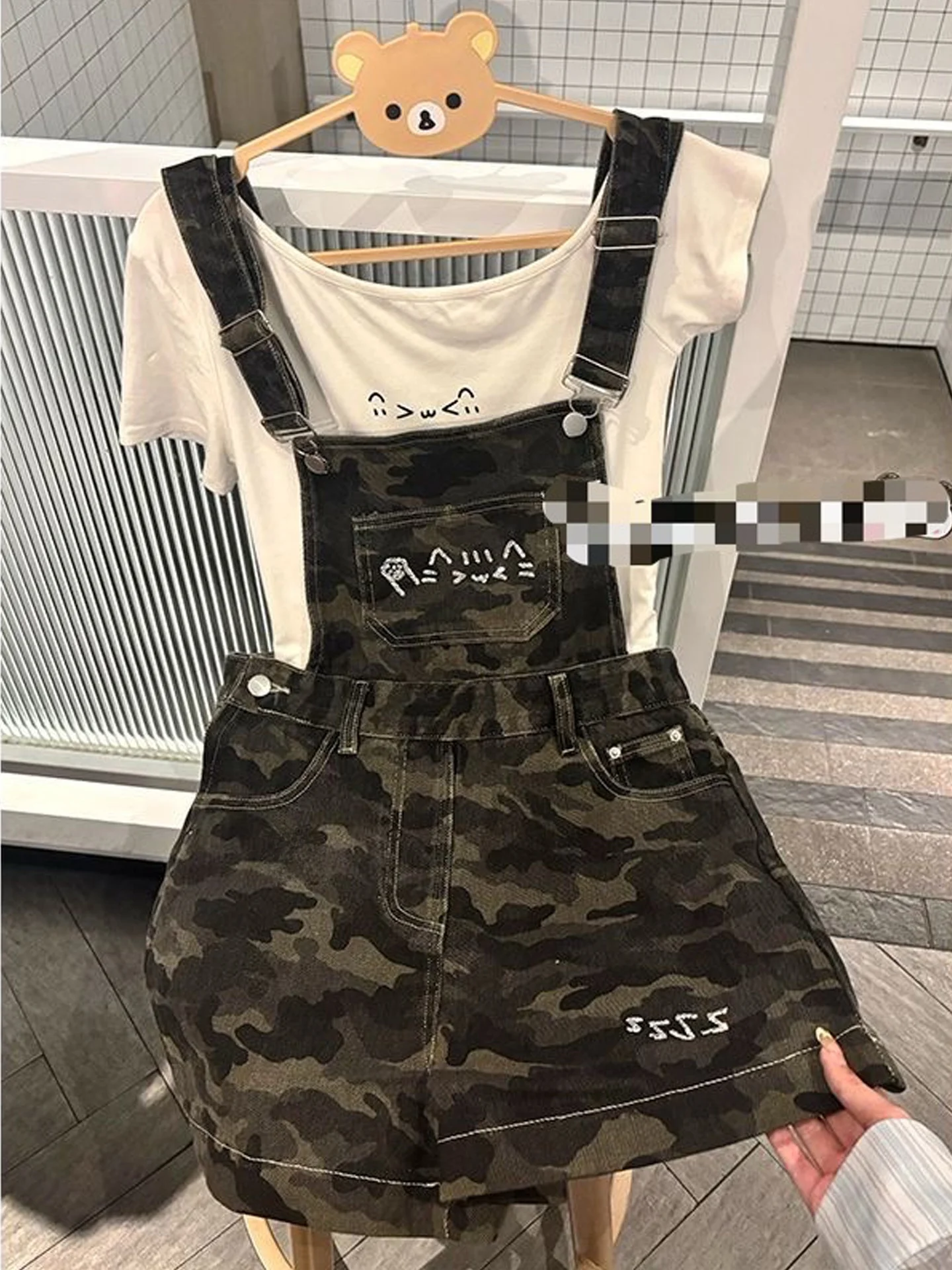 American Sweet And Spicy Camouflage Print One-Piece Denim Shorts Women's Summer New Style Slimming Strap Hot Pants