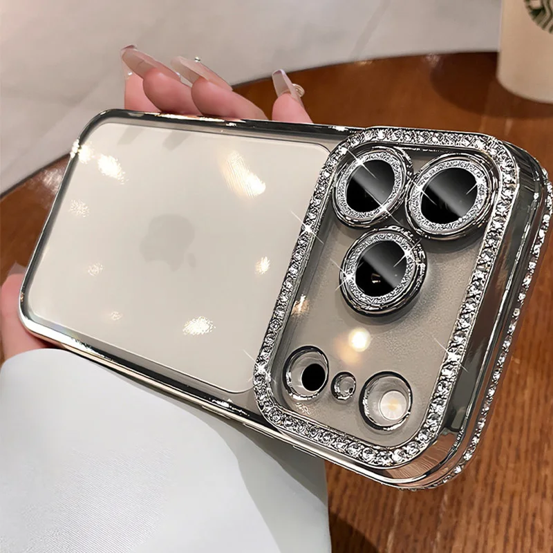 Luxuriöse Bling-Kristall-Linsenschutzfolie Handyhülle für iPhone 11 12 13 14 15 16 17 18 Pro Max Plus Air Stoßfeste Silikon-Bumper-Hülle – Detail 12