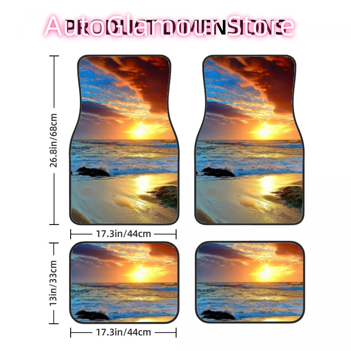 Wave beach sunset Car Floor Mats 4 Piece Set Front Rear Carpet Complete Set Carpet Suitable for SUV Vans Interior Accessories