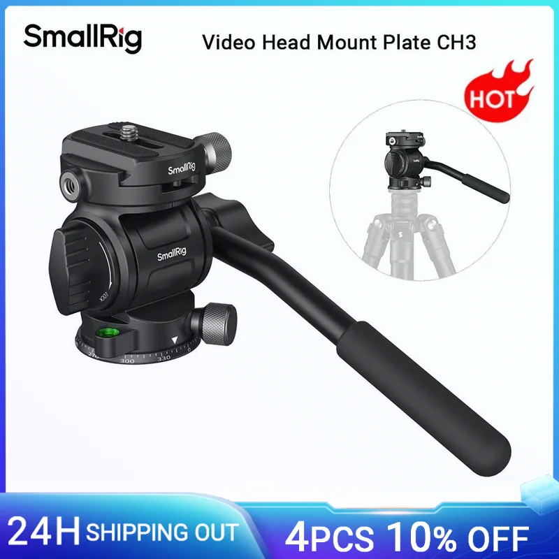 SmallRig Video Head Mount Plate CH3 Max Load 3kg Portable Fluid Head w Arca-Swiss Quick Release Plate for DSLR Camera & Tripod