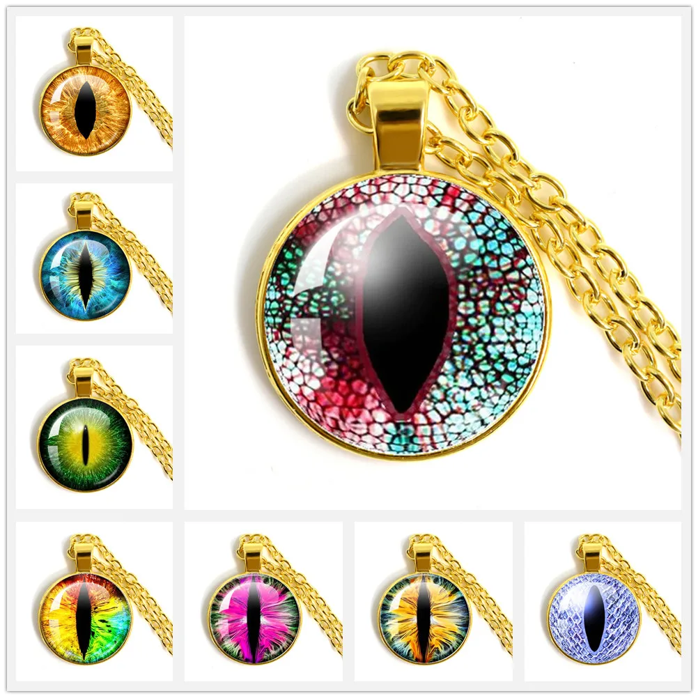 Sauron Evil Eyes Evil Dragon Eyes Necklace Glass Cabochon Pendant Men Women Vintage Jewelry Necklace Gift