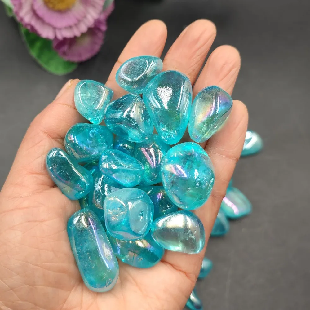3pcs/Lot Bulk Titanium Aura Electroplated Natural Clear Quartz Crystal Tumbled Stones Healing Minerals Home Decor Gift 20-30mm