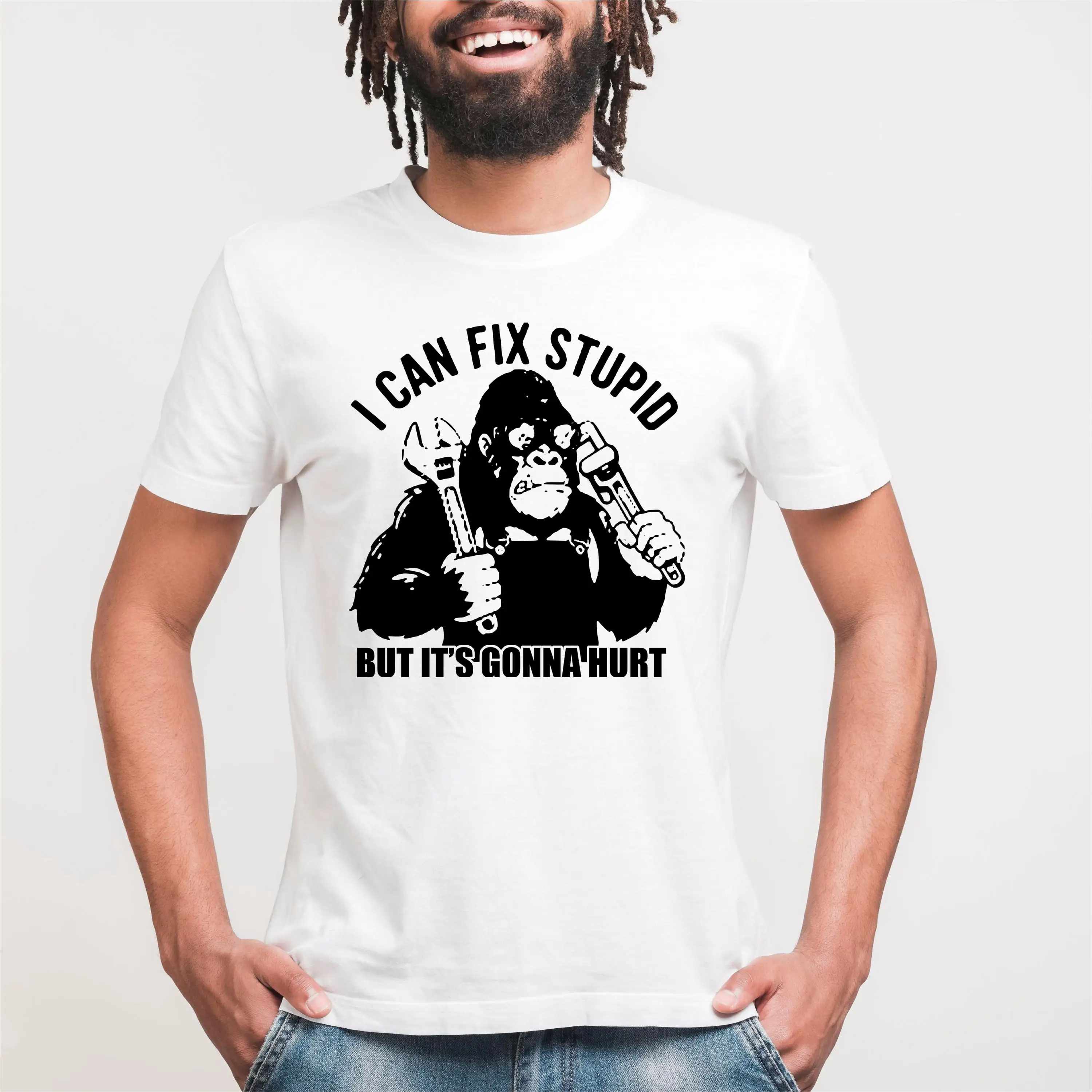 Funny Mechanic Gorilla T-Shirt Cotton Crew Neck Tee Classic Fashion Soft and Comfortable Spring/Summer Men's High-Quality Tee