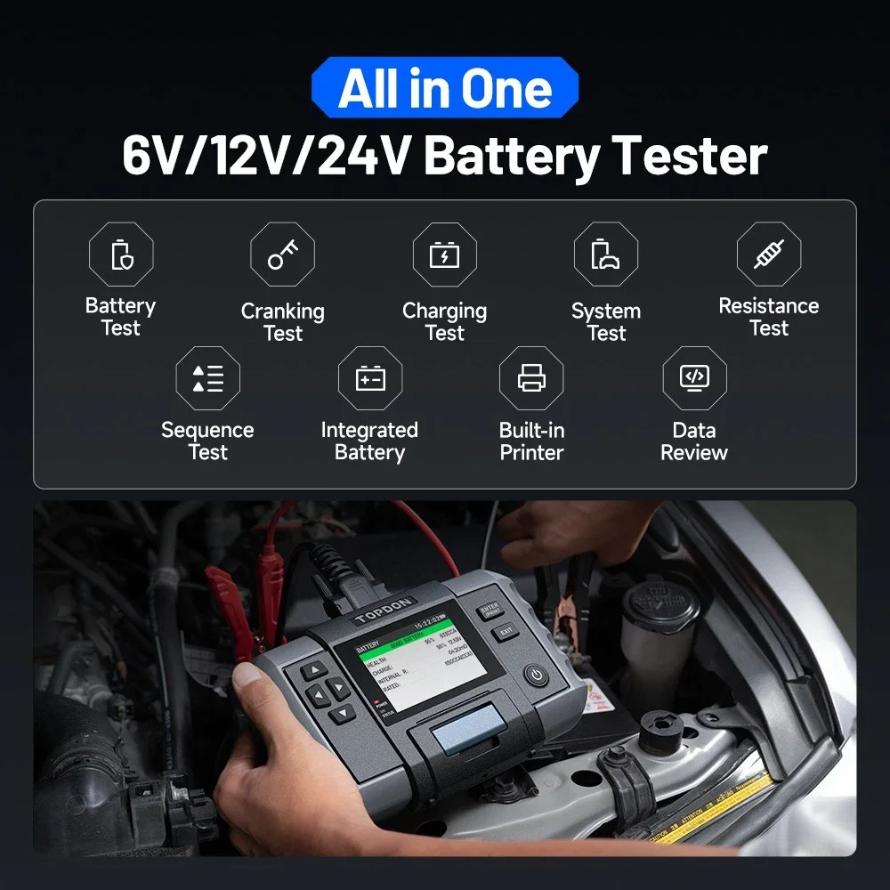 TOPDON BT600 Plus Car Battery Tester, 6V/12V/24V, Built-in Printer