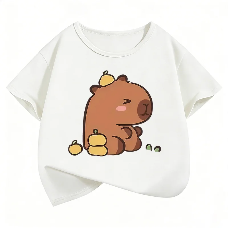 Niedliche Capybara-Grafik Kinder-T-Shirts Sommer Kurzarm-Shirts Cartoon-Tier Jungen Mädchen Kleidung Kawaii Tops Y2K Kinder-T-Shirt